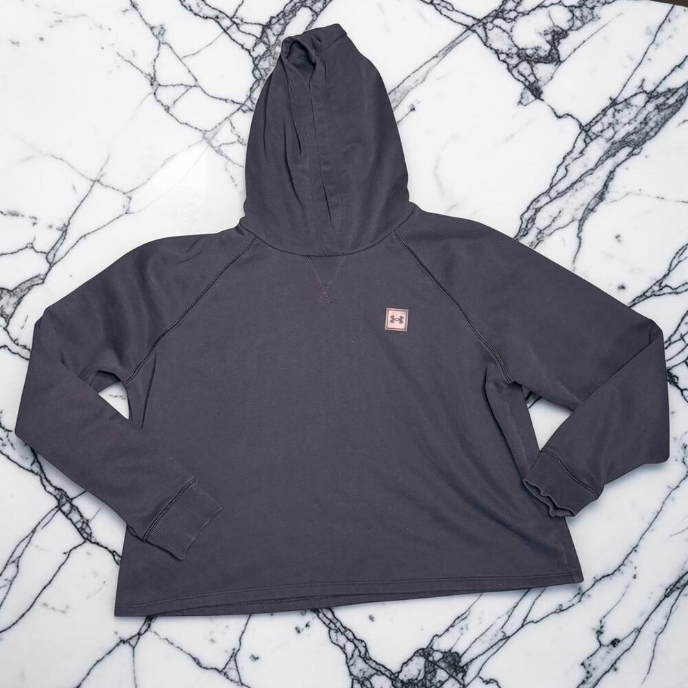 Under Armour Women's XL Vintage Washed Black Hoodie Clear Rubber Logo Patch